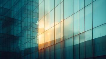 AI generated Urban architecture captured in abstract reflections on glass facades, a play of light and shadows photo