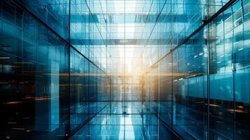 AI generated Urban architecture captured in abstract reflections on glass facades, a play of light and shadows photo