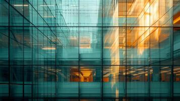 AI generated Urban architecture captured in abstract reflections on glass facades, a play of light and shadows photo
