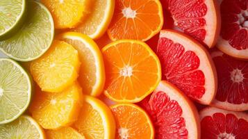AI generated A mosaic of vibrant fruit slices, highlighting the importance of nutrition. photo