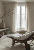 AI generated A serene, minimalist room with soft, neutral tones and uncluttered design photo
