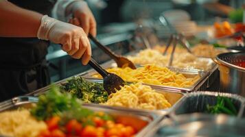 ai generado un Disparo de comida productos siendo preparado en el cocina, subrayando tienda de comestibles servicios. foto