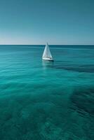 AI generated A serene, minimalist seascape with a solitary sailboat on calm, azure waters photo