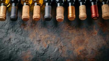 AI generated Cascading wine bottles and corks, conveying a passion for viniculture photo