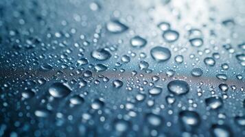 AI generated Cascading water droplets on glass, signifying purity and hydration photo