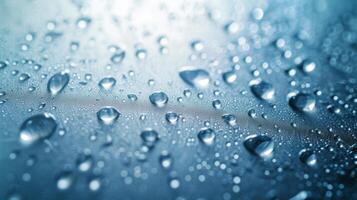 AI generated Cascading water droplets on glass, signifying purity and hydration photo