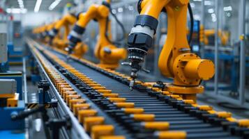 AI generated Innovative machinery on a factory floor, marketing industrial solutions photo