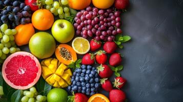 AI generated Freshly picked fruits arranged in a vibrant mosaic, promoting healthy eating photo