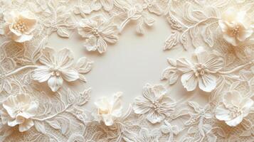 AI generated Intricate lace patterns in white and ivory, evoking elegance and femininity photo