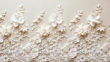 AI generated Intricate lace patterns in white and ivory, evoking elegance and femininity photo