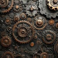 AI generated Interlocking gears and cogs forming an intricate, steampunk-inspired design photo