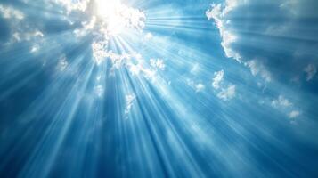 AI generated Radiant sunbursts of light on a serene blue backdrop, invoking tranquility photo