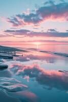 AI generated Soft, pastel hues reflecting off a tranquil seascape during twilight. photo
