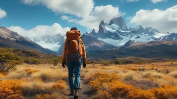 AI generated Trekking through the rugged terrain of Patagonia, surrounded by breathtaking vistas photo