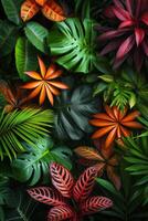 AI generated Vivid Rainforest Canopy. Layers of vibrant, exotic foliage create an abstract representation of a lush, tropical rainforest. photo