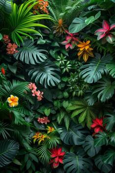 AI generated Vivid Rainforest Canopy. Layers of vibrant, exotic foliage create an abstract representation of a lush, tropical rainforest. photo