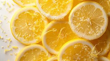 AI generated Zesty lemon slices and zest swirls, capturing the essence of citrus flavors. photo