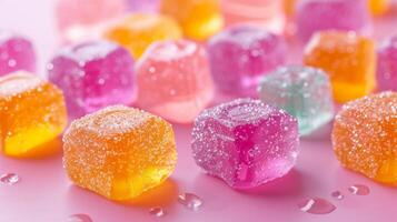 AI generated A collection of bite-sized jelly candies, showcasing their glossy photo