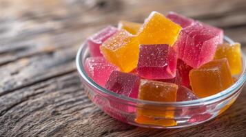 AI generated A colorful bowl of cubed jelly cubes photo