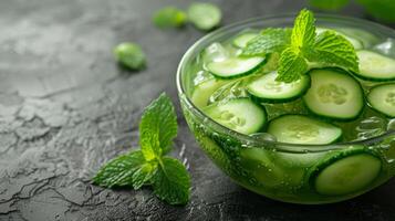 AI generated A refreshing cucumber and mint jelly salad, offering a unique twist on traditional gelatin desserts photo