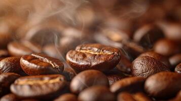 AI generated Close-up of coffee beans, emitting a fragrant aroma, promising a flavorful experience photo