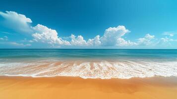 AI generated Minimalistic golden sands against a brilliant blue sky create a quintessential summer setting photo