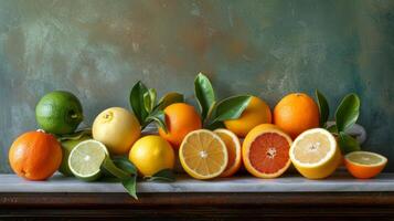 AI generated A high-end still life arrangement of citrus fruits, exuding sophistication and luxury photo