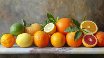 AI generated A high-end still life arrangement of citrus fruits, exuding sophistication and luxury photo