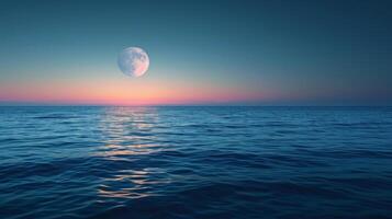 AI generated The sea's gentle lullaby accompanies the moon's rise, creating an enchanting seascape photo