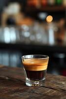 AI generated A shot of espresso, with its rich crema and dark hues, exudes sophistication. photo