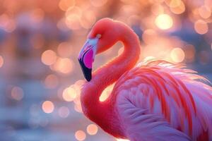 AI generated A male flamingo proudly displays its bright plumage during a vibrant courtship dance photo