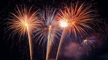 AI generated A dark, minimalistic backdrop lights up with the dazzling display of fireworks, evoking celebration photo