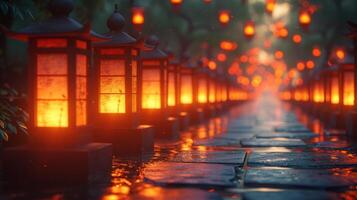 AI generated Rows of radiant lanterns illuminate the scene, exuding a warm and celebratory ambiance photo