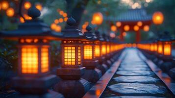 AI generated Rows of radiant lanterns illuminate the scene, exuding a warm and celebratory ambiance photo