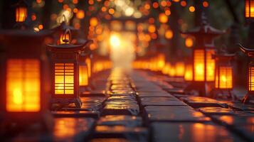 AI generated Rows of radiant lanterns illuminate the scene, exuding a warm and celebratory ambiance photo