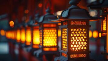 AI generated Rows of radiant lanterns illuminate the scene, exuding a warm and celebratory ambiance photo