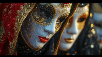 AI generated Mysterious masqueraders hide behind intricate masks, adding an aura of intrigue to the festivities photo