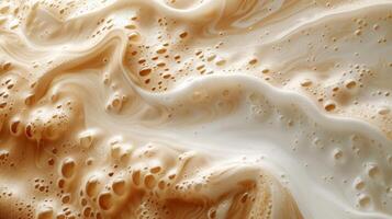 AI generated Distinct patterns emerge when milk meets a pool of coffee, creating beautiful designs photo