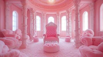 AI generated A regal pink throne adorned with gemstones takes center stage in a lavish photo