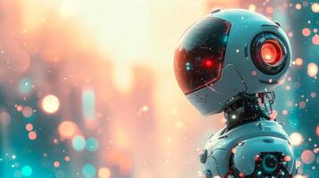 AI generated Minimalistic, robot-themed design with a bright and lively technological background photo