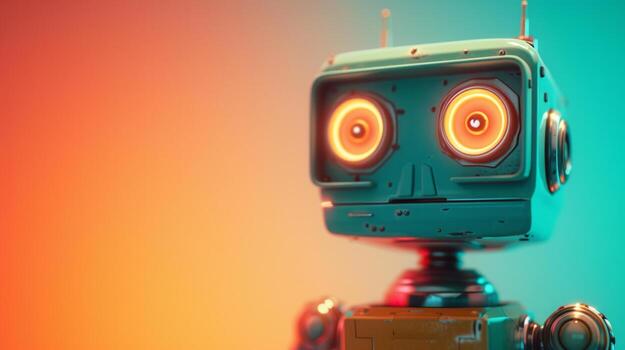 AI generated Minimalistic, robot-themed design with a bright and lively technological background photo