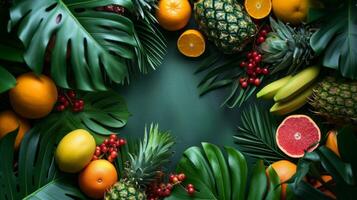 AI generated A burst of tropical foliage and vibrant fruits set the stage for a lively, exotic celebration photo