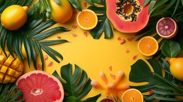 AI generated A burst of tropical foliage and vibrant fruits set the stage for a lively, exotic celebration photo