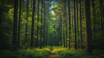 AI generated Amidst a forest of towering trees, it stands tall, a silent observer of nature's wonders photo