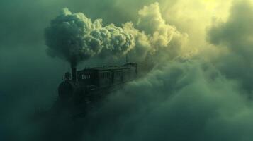 AI generated Amidst swirling clouds of steam, it appears enigmatic, hinting at untold adventures photo