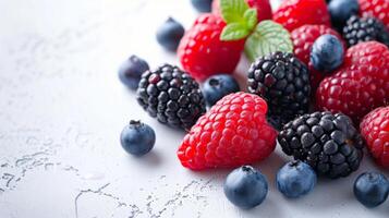 AI generated Uncluttered backgrounds featuring ripe berries, creating a serene and refreshing ambiance photo