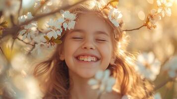 AI generated Blossoms frame her laughter as she revels in the season's embrace photo