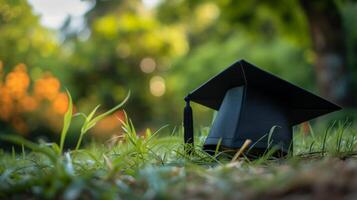 ai generado un limpiar antecedentes exhibiendo un graduación gorra foto