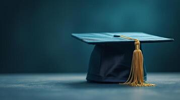 ai generado un limpiar y subestimado antecedentes presentando un solitario graduación gorra foto