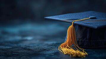 ai generado un limpiar y subestimado antecedentes presentando un solitario graduación gorra foto